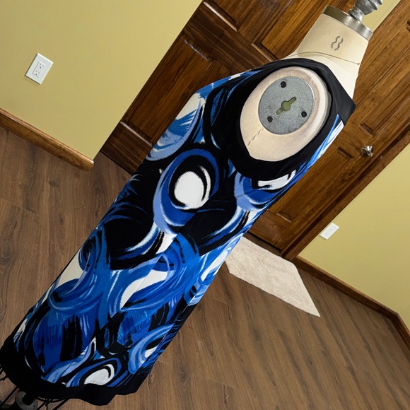 AB Studio Blue and Black Abstract Print Dress - Picture 5 of 6